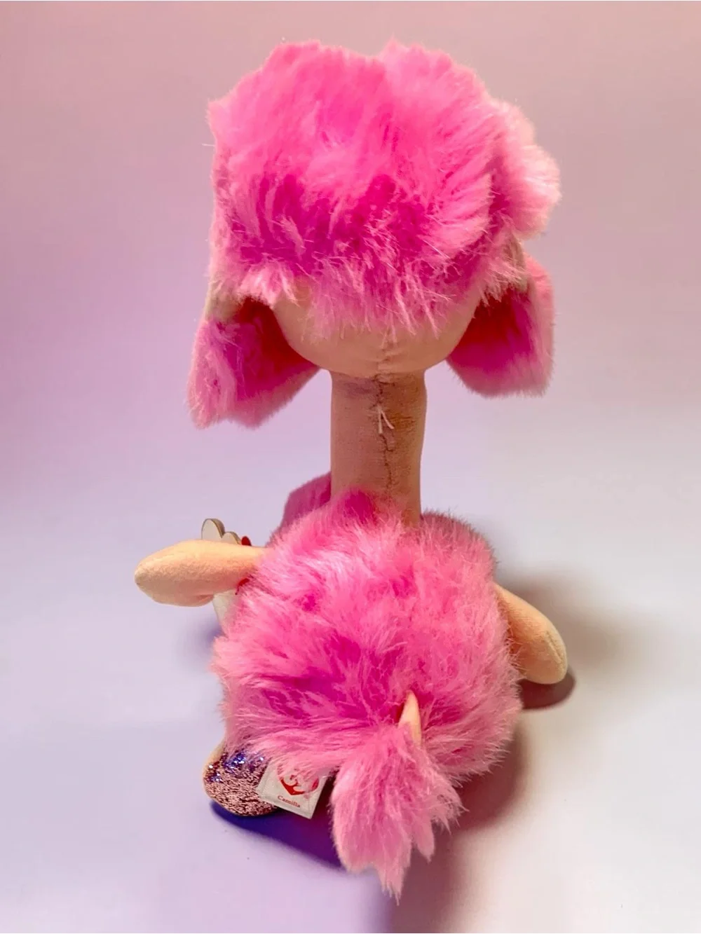 Ty Pink Plush Poodle Beanie Buddy with Fluffy Trim